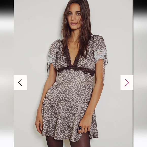 NWT Free People Jos Mini Dress Leopard and lace size small‎ - Picture 4 of 15